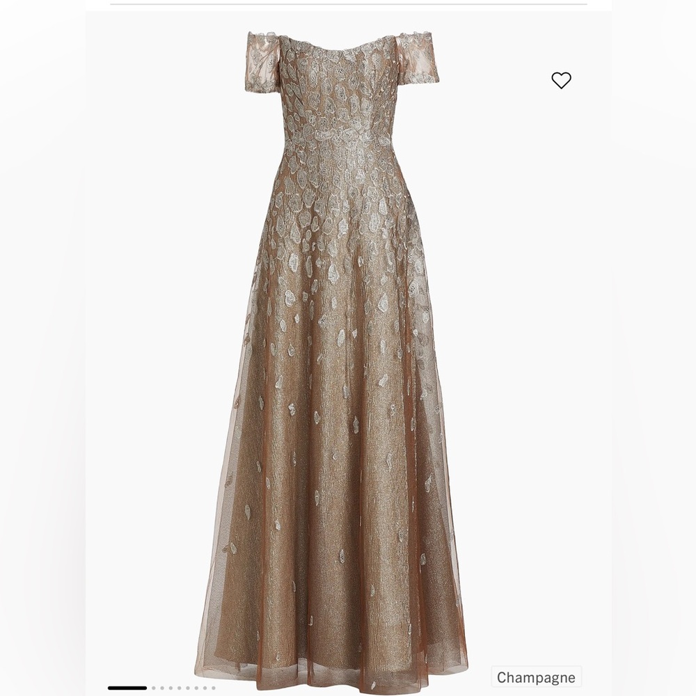 René Ruiz | Embroidered Off-The-Shoulder Champagne Gown